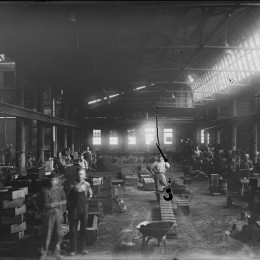 Clyde-foundry-with-workmen. Clyde Collection Glass Plate negatives
