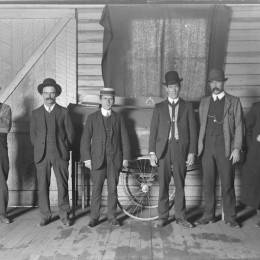 Clyde-works-first-aid-team-with-ambulance-cart. Clyde Collection Glass Plate Negatives