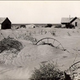 Homestead and farm in Texas County, Oklahoma, USA, during Dust Bowl.Source