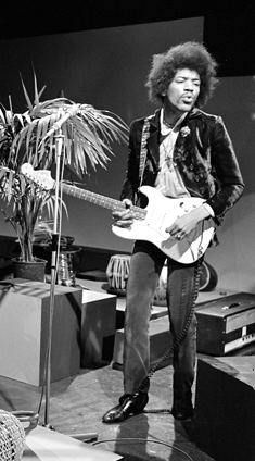 Jimi Hendrix performs for Dutch television show Hoepla in 1967.Source