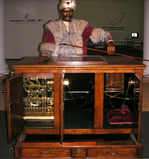 Photo of the reconstruction of the Turk, the a chess-playing automaton designed by Kempelen. source