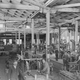 Workmen-in-locomotive-fitting-shop Clyde Collection Glass Plate Negatives