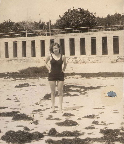 Woman on a beach in Bermuda with seaweed, 1929