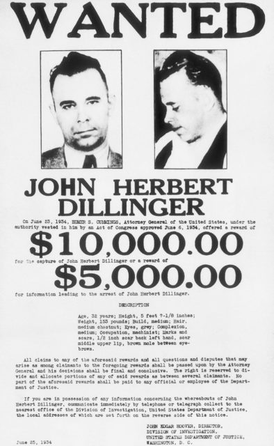 John Dillinger ‘Wanted’ poster.