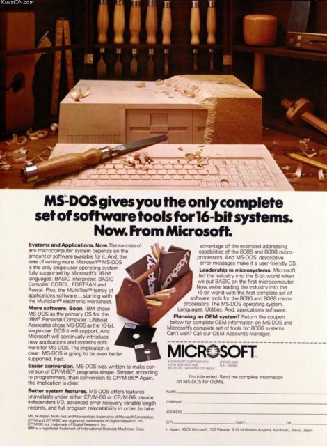  o anúncio original do MS-DOS em 1981. Da Microsoft - ftp.microsoft.com, 