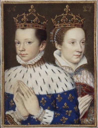 María, reina de Escocia, y su marido, Francisco !! de Francia, tras su coronación.