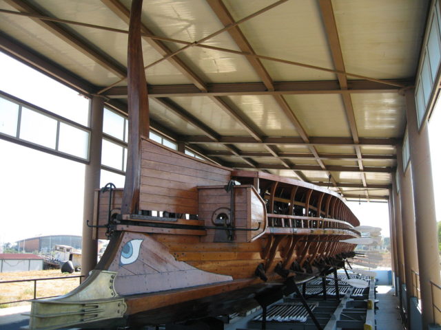 Trireme Olympias: conjectural reconstruction after the work of J.S. Morrison, J.S. Coates and F. Welsh. Now at the Paleon Faliron Museum of ancient marinery.