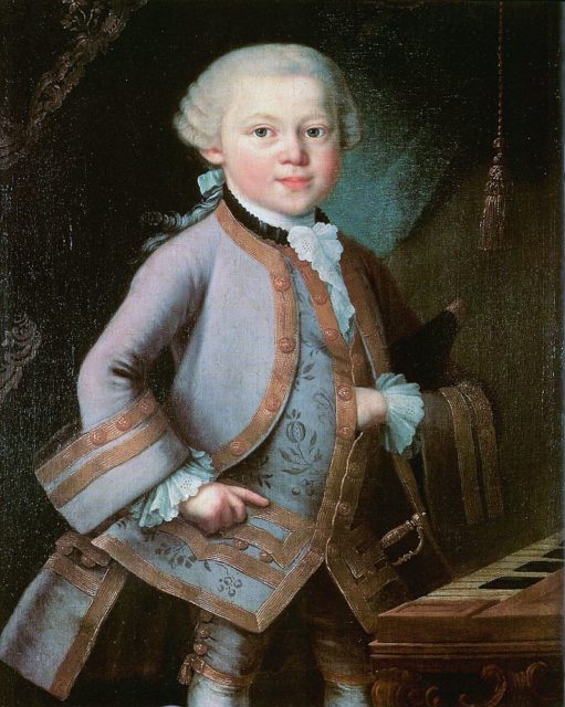 Anonymous portrait of the child Mozart, possibly by Pietro Antonio Lorenzoni, painted in 1763 on commission from Leopold Mozart.