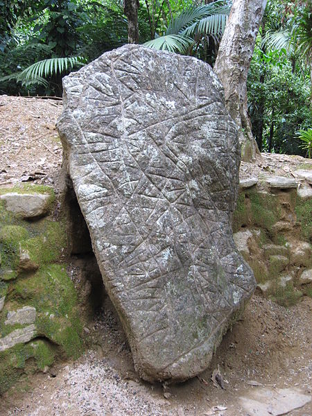 A boulder with carved markings, believed to be a map of the area around Ciudad Perdida. Photo Credit