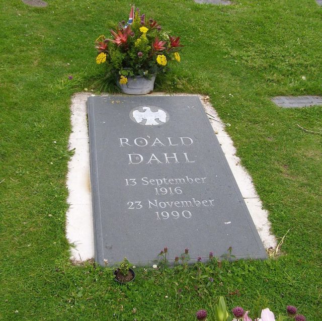 Dahl’s gravestone, St. Peter and St. Paul’s Church, Great Missenden, Buckinghamshire, England. Photo by MilborneOne -CC BY-SA 3.0