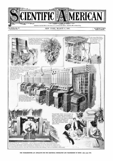 Il Telharmonium raffigurato sulla prima pagina di Scientific American.