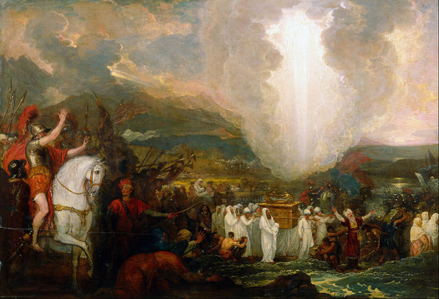 Jozue przechodzący przez rzekę Jordan z Arką Przymierza autorstwa Benjamina Westa, 1800