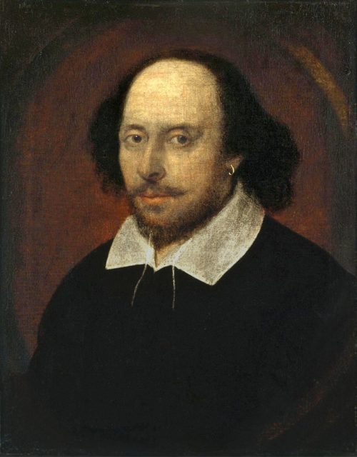 The Chandos portrait of William Shakespeare, artist and authenticity unconfirmed. Courtesy of the National Portrait Gallery, London.