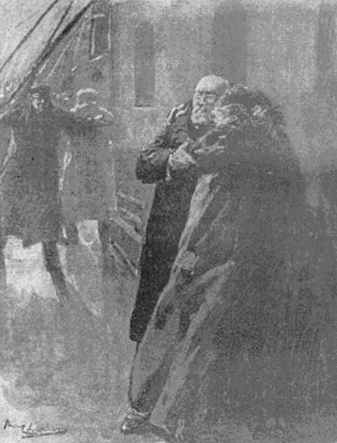 Drawing by Paul Thiriat, published in the French daily Excelsior of April 20, 1912, representing the last moments experienced by the couple Ida and Isidor Straus during the sinking of the Titanic