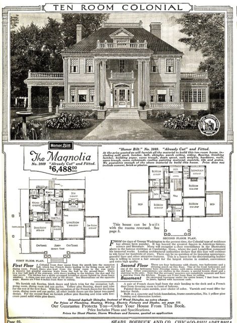Catalog image and floorplan of Sears Magnolia kit house.