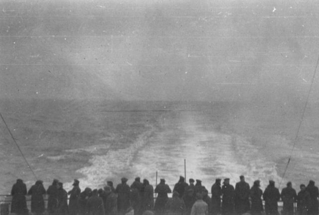 Canadian troops leaving Europe, December 1945, sailing home on board the RMS Queen Elizabeth.