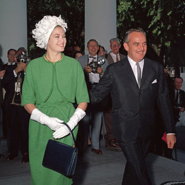 The Prince and Princess of Monaco arrive at the White House for a luncheon, 1961.