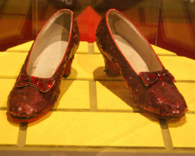 One of the pairs used in The Wizard of Oz (1939), on display at the Smithsonian Institution National Museum of American History. Photo by RadioFan CC BY-SA 3.0