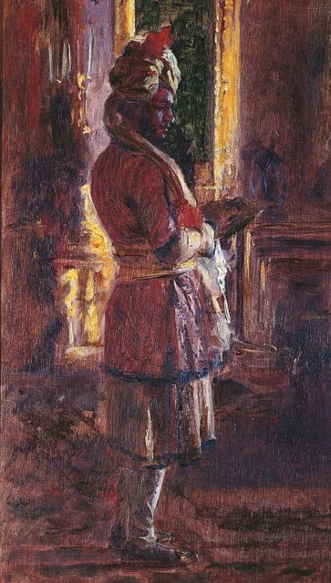 “The Munshi Abdul Karim” painted for Queen Victoria by Laurits Regner Tuxen, 1887.