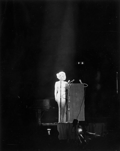 Marilyn Monroe singing ‘Happy Birthday Mr. President,’ 1962. Photo by Cecil Stoughton. White House Photographs. John F. Kennedy Presidential Library and Museum, Boston.