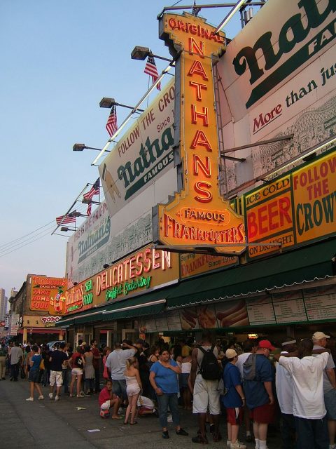 Nathan’s Famous at Coney Island. Photo by Willyumdeilirious CC By 2.5