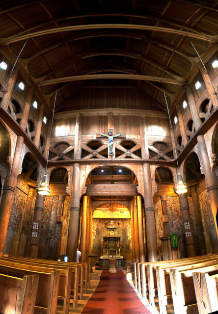 Interior of Heddal stave church. Photo by Christian Barth CC BY-SA 3.0 no