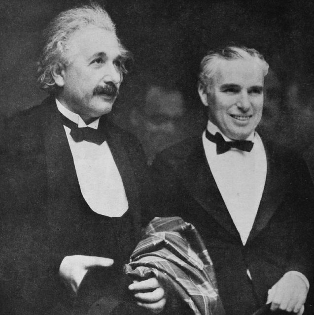 Photo of Albert Einstein and Charlie Chaplin at the Los Angeles premiere of the film City Lights. Einstein said Chaplin was the only person in Hollywood he wanted to meet.