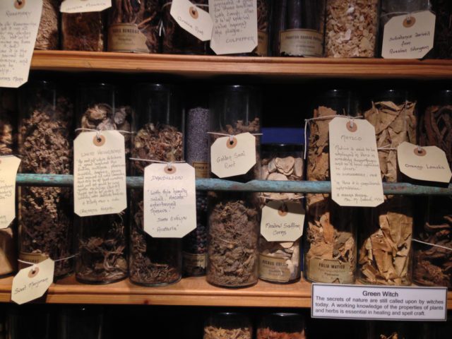 Witchcraft and healing (healing potions) – the Museum of Witchcraft and Magic, Boscastle, Devon, England. Photo by Glen Bowman CC By 2.0