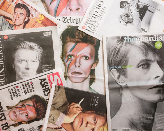 David Bowie tributes on British newspaper front pages.