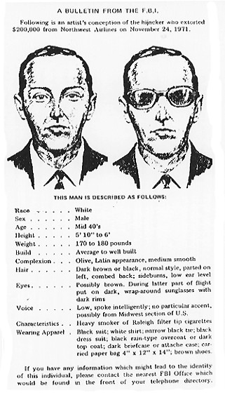 FBI wanted poster of D. B. Cooper.