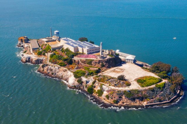 Aerial view of Alcatraz prison in San Francisco.