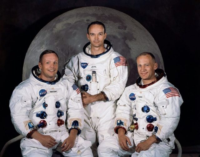 Left to right: Neil Armstrong, Michael Collins, Buzz Aldrin