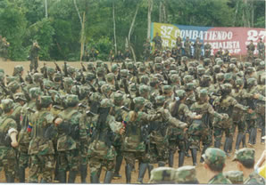 FARC guerrillas marching in formation during the Caguan peace talks (1998–2002)