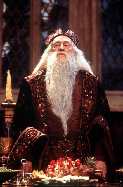 Irish actor Richard Harris as Professor Dumbledore in the film Harry Potter. Photo by AFP/AFP/Getty Images