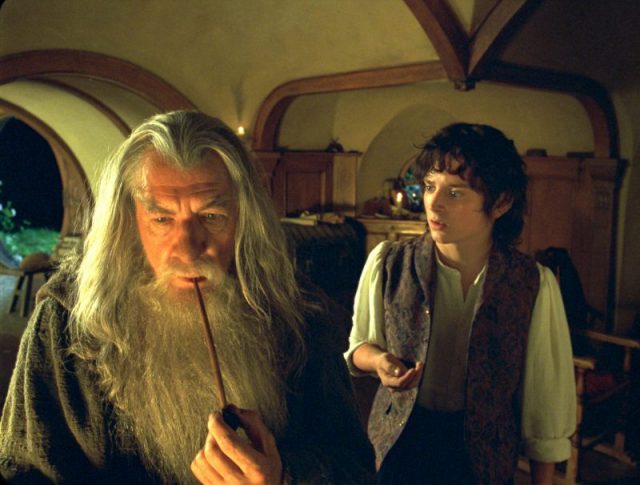 Ian McKellen (L) as Gandalf with Elijah Wood as Frodo. (Photo by New Line/WireImage/Getty Images)