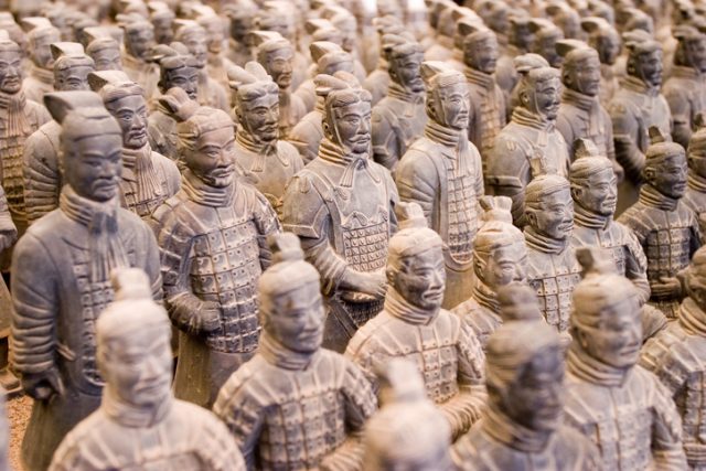 Small reconstructions of the Terracotta army in Xi’an China.