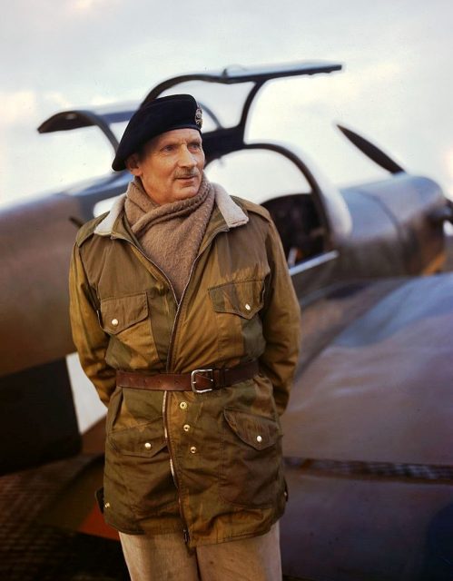 Wartime photograph of General Sir Bernard Montgomery with his Miles Messenger aircraft