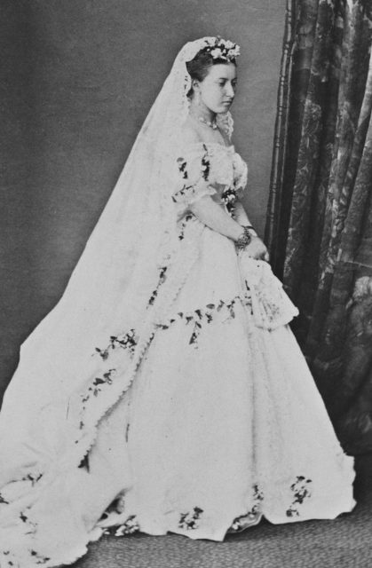 Princess Helena in her wedding dress on  July 5, 1866. She was the third daughter born to Queen Victoria and Prince Albert