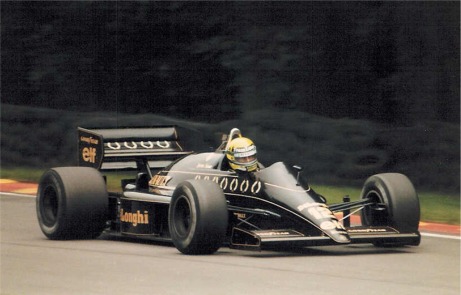 Senna driving the Lotus 98T at the 1986 British Grand Prix.