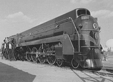 A modern locomotive exhibited for the 1939 New York World’s Fair. This is the Canadian National Railways U-4-a class 4-8-4 Northern 6400.