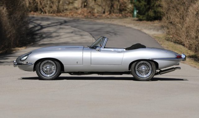 A caption of the 1961 Jaguar E-Type Series I Roadster. Photo by Worldwide Auctioneers