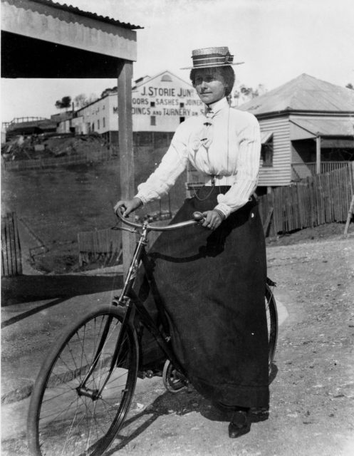 Woman cycling in Brisbane, Australia, c.1900