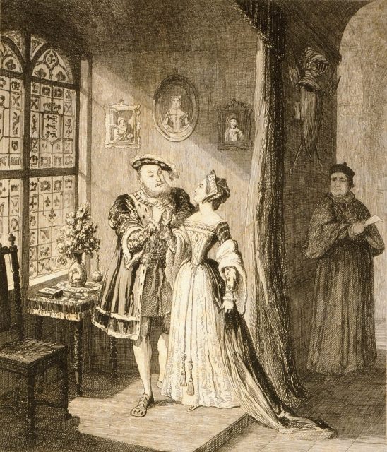 En viktoriansk skildring: Henry's reconciliation with Anne Boleyn, av George Cruikshank, 1800-talet.