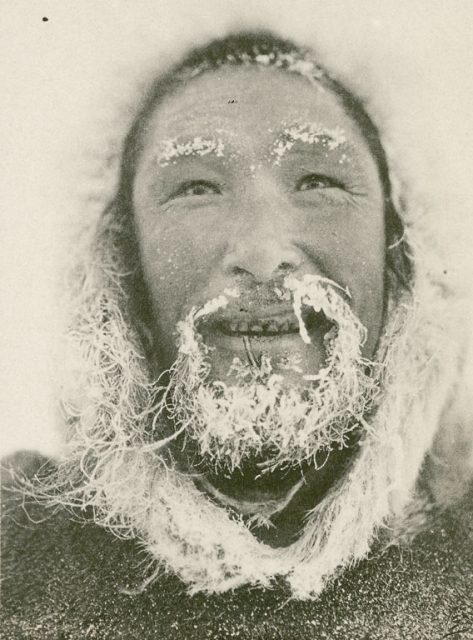 A man is from the Umingmaktormiut tribe, 1924. It’s so cold that his beard is covered with hoarfrost.