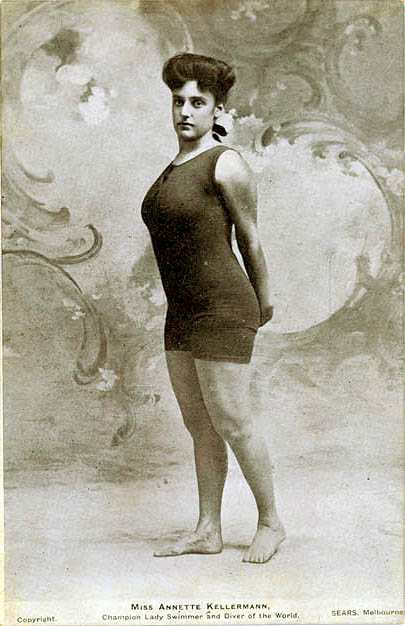 Annette Kellerman, here in a short-leg self-designed suit, exceptionally bold for the era.