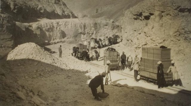 Ongoing excavation efforts at the tomb site of Tutankhamun (1922), photography by Harry Burton