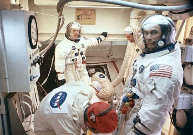 Crew boarding the Command Module before launch.