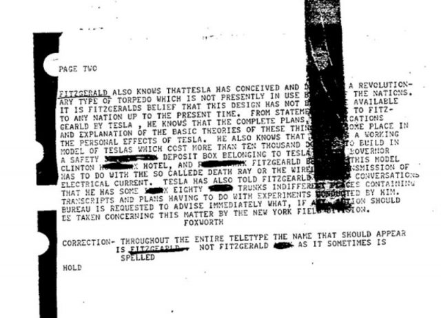 Nikola Tesla files  Photo by FBI