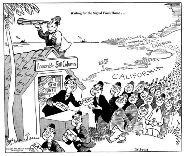 Dr. Seuss 1942 cartoon with the caption ‘Waiting for the Signal from Home’