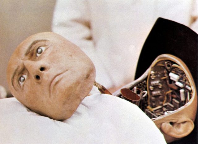 Yul Brynner’s face, in a scene from “Westworld.” Photo by Stanley Bielecki Movie Collection/Getty Images